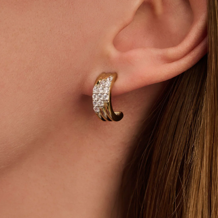 TI SENTO MILANO Gold Plated Stardust Layered Earrings with Zircons in Silver 925