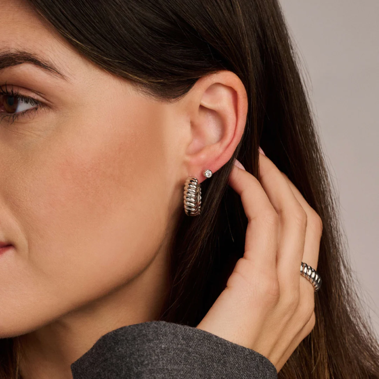TI SENTO MILANO Vintage Ribbed Hoops in Silver 925
