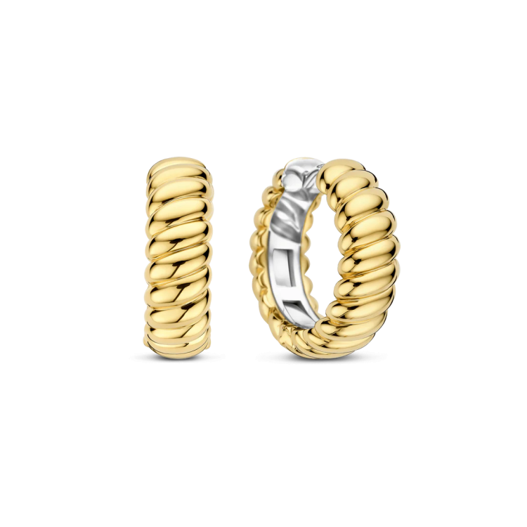 TI SENTO MILANO Gold Plated Vintage Ribbed Hoops in Silver 925