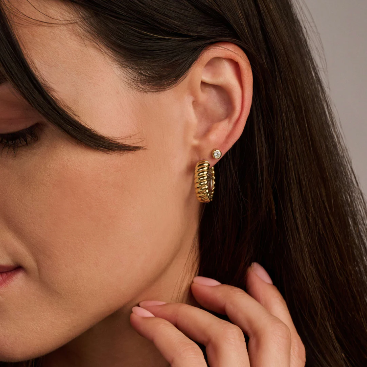 TI SENTO MILANO Gold Plated Vintage Ribbed Hoops in Silver 925