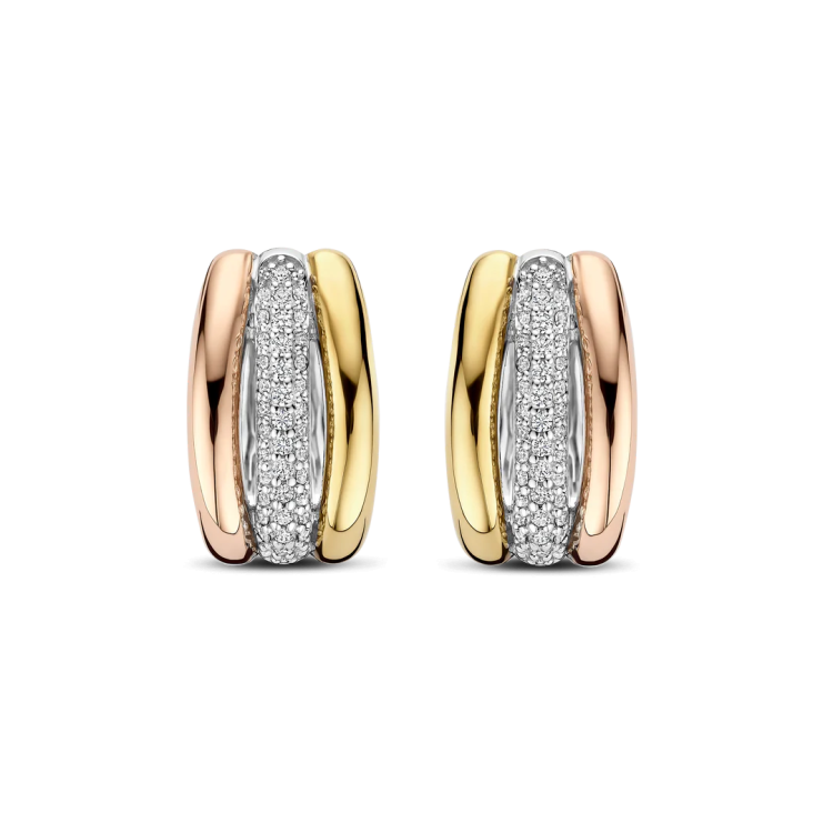 TI SENTO MILANO Tricolor Triple Circle Hoops with Zircon in Silver 925