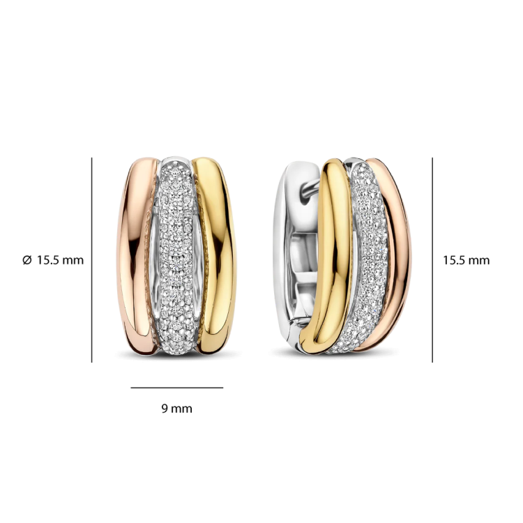 TI SENTO MILANO Tricolor Triple Circle Hoops with Zircon in Silver 925