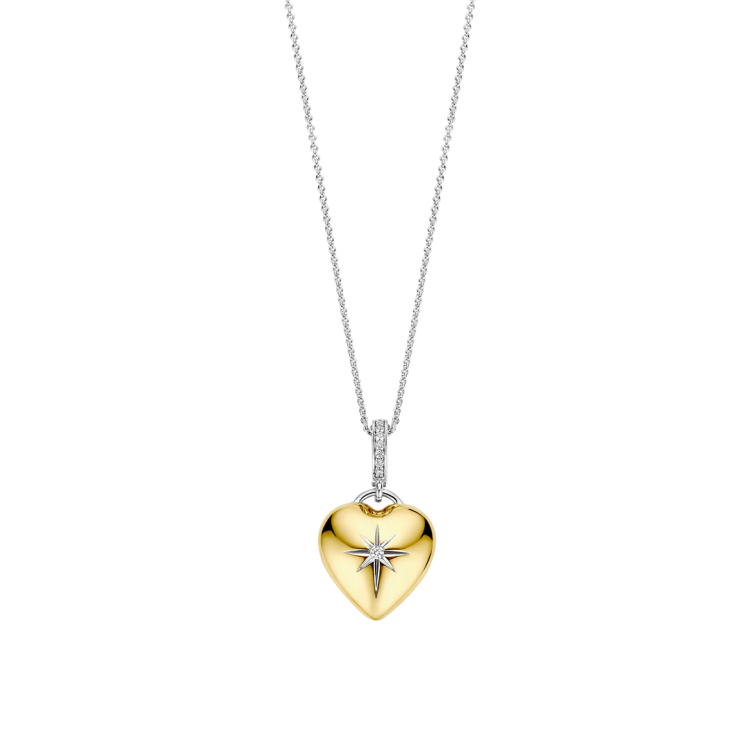TI SENTO MILANO Two Tone Heart Necklace with Pendant in Silver 925 with Zircons