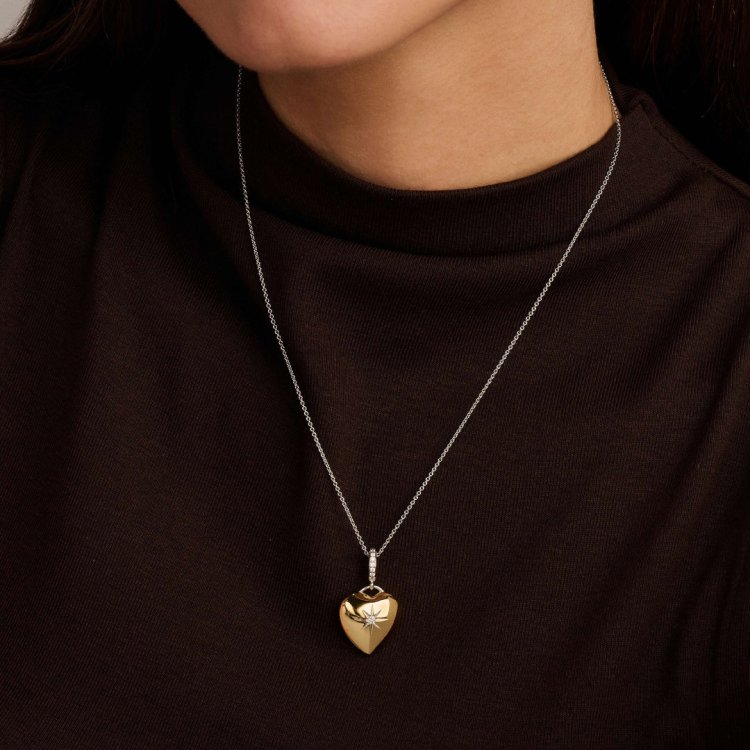 TI SENTO MILANO Two Tone Heart Necklace with Pendant in Silver 925 with Zircons