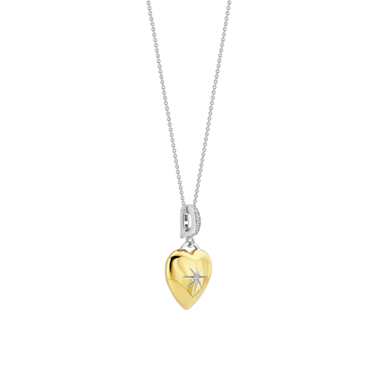 TI SENTO MILANO Two Tone Heart Necklace with Pendant in Silver 925 with Zircons