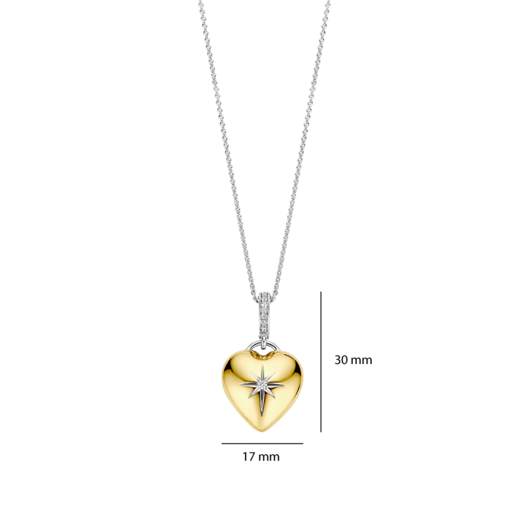 TI SENTO MILANO Two Tone Heart Necklace with Pendant in Silver 925 with Zircons