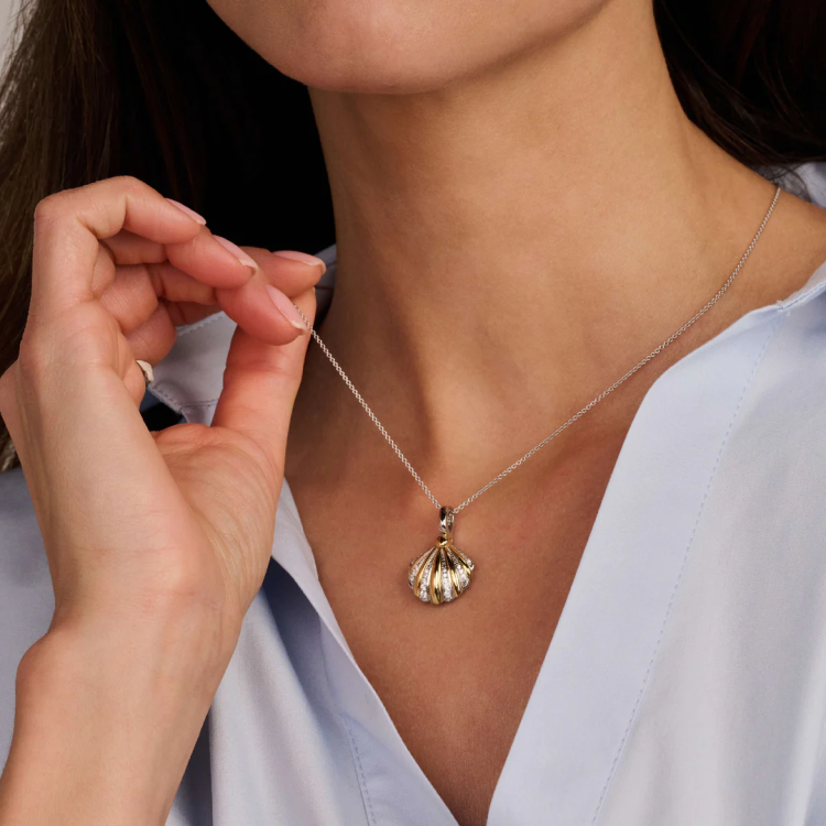TI SENTO MILANO Two Tone Shell Necklace with Pendant in Silver 925 with Zircons