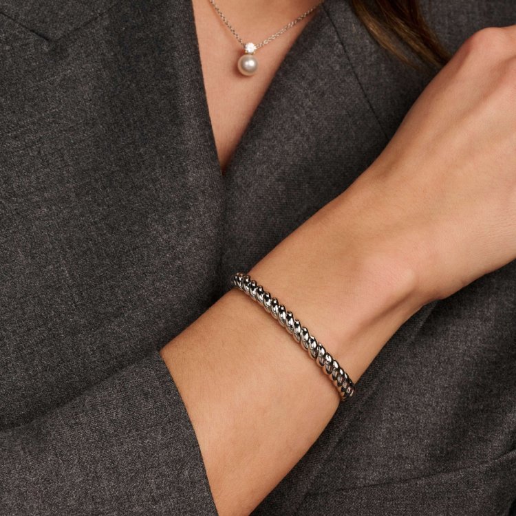 TI SENTO MILANO Vintage Ribbed Bangle in Silver 925
