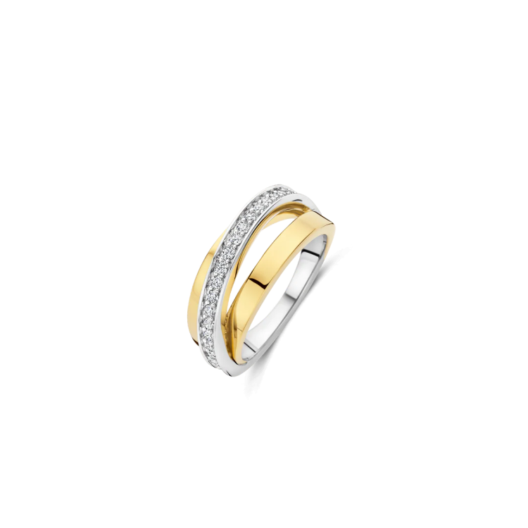 TI SENTO MILANO Two Tone Crossover Ring in Silver 925 with Zircons