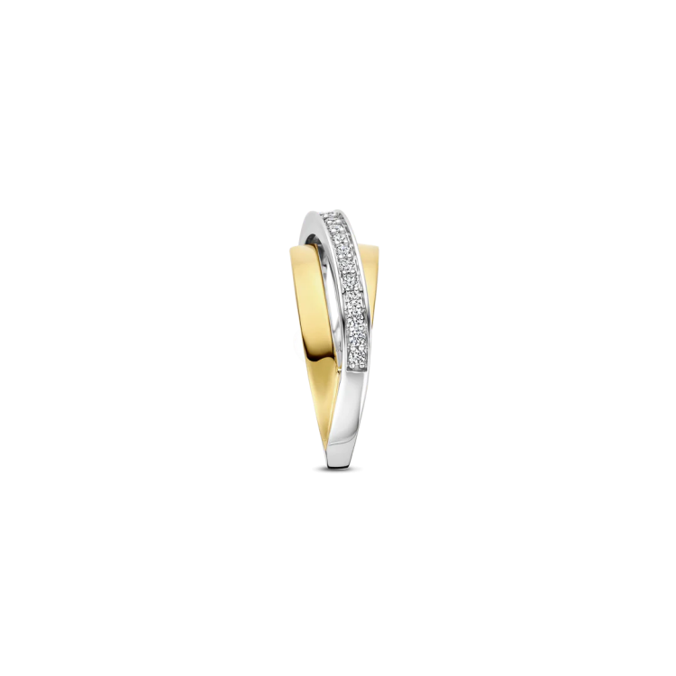 TI SENTO MILANO Two Tone Crossover Ring in Silver 925 with Zircons