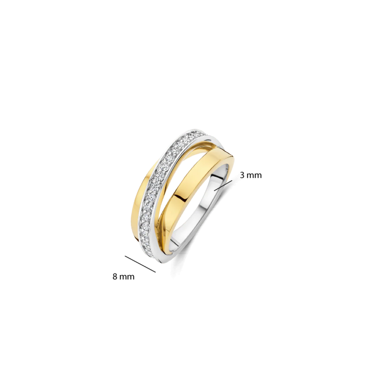 TI SENTO MILANO Two Tone Crossover Ring in Silver 925 with Zircons