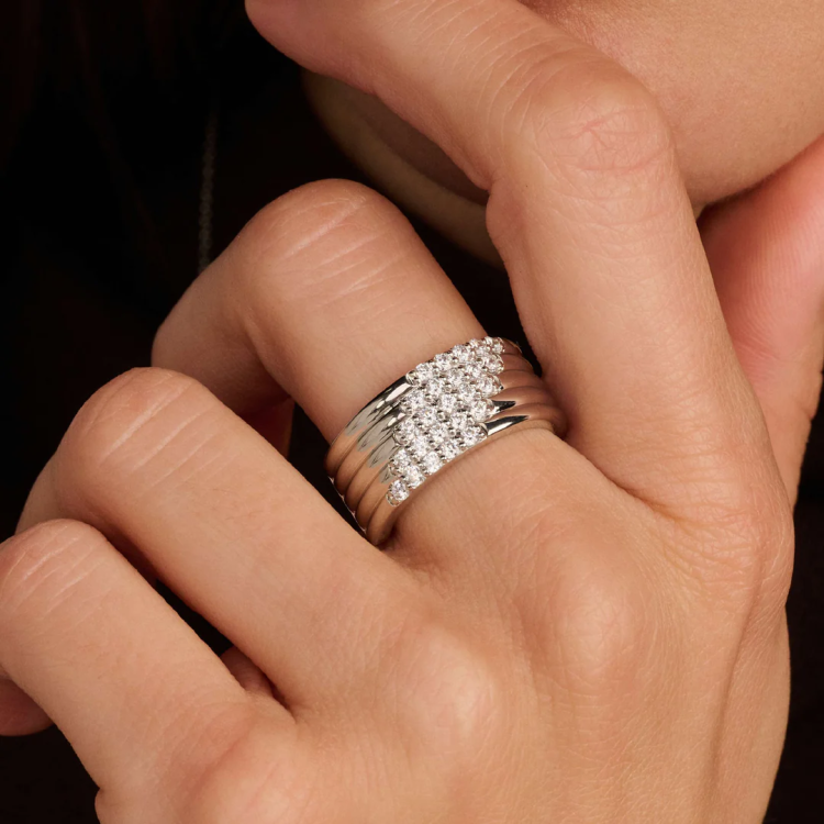 TI SENTO MILANO Stardust Layered Ring – L model in Silver 925 with Zircons