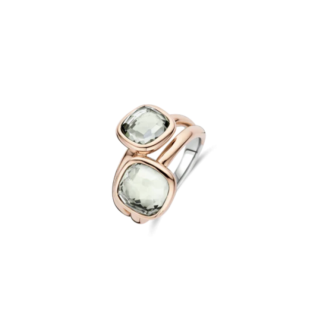 TI SENTO MILANO Rose Gold Double Cushion Ring in Silver 925 with Zircons