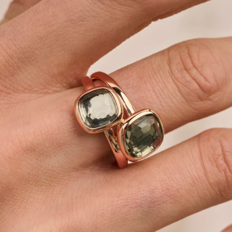 TI SENTO MILANO Rose Gold Double Cushion Ring in Silver 925 with Zircons