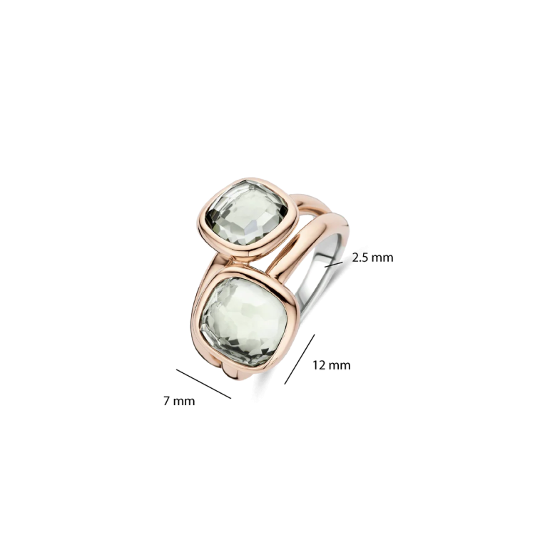 TI SENTO MILANO Rose Gold Double Cushion Ring in Silver 925 with Zircons
