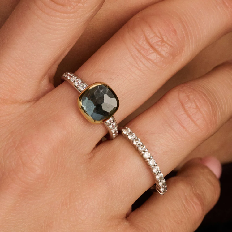 TI SENTO MILANO Two Tone Cushion Ring in Silver 925 with Zircons 