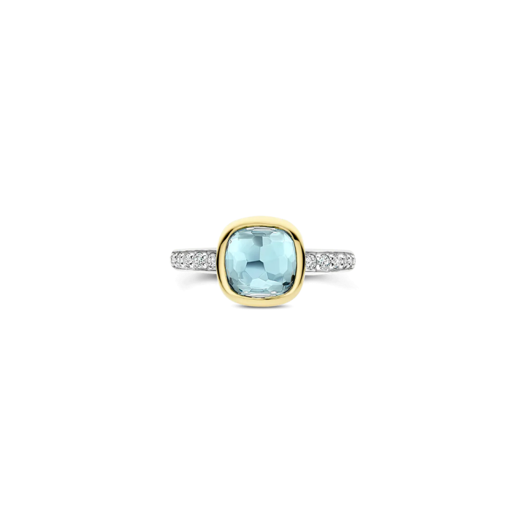 TI SENTO MILANO Two Tone Cushion Ring in Silver 925 with Zircons 
