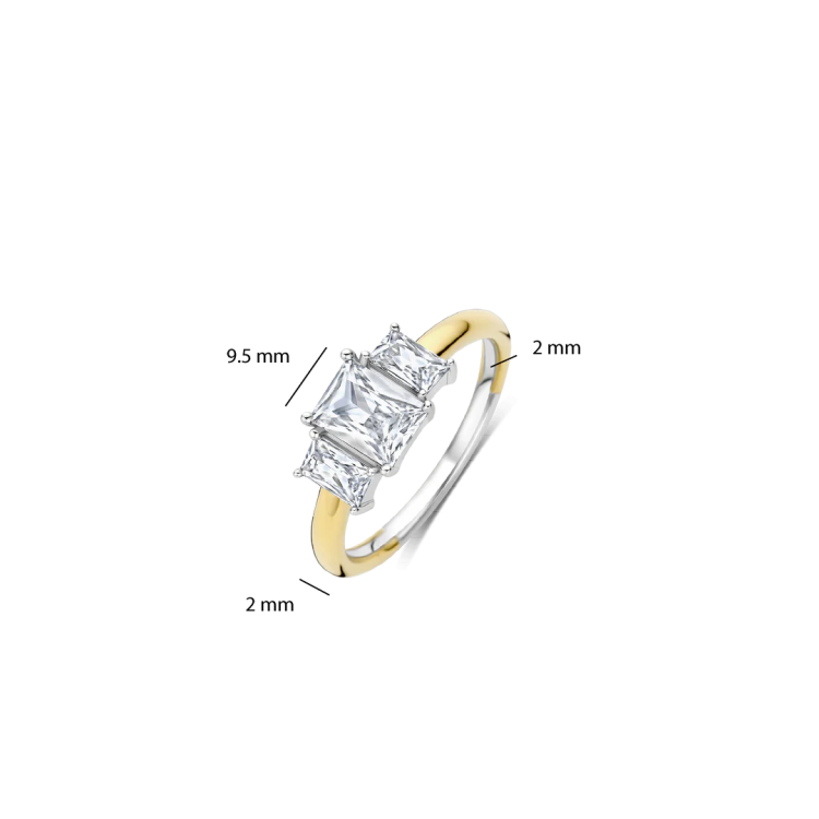 TI SENTO MILANO Two Tone Rectangular Triple Ring in Silver 925 with Zircons