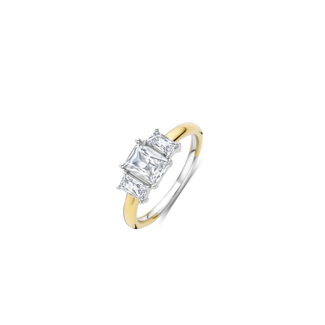TI SENTO MILANO Two Tone Rectangular Triple Ring in Silver 925 with Zircons
