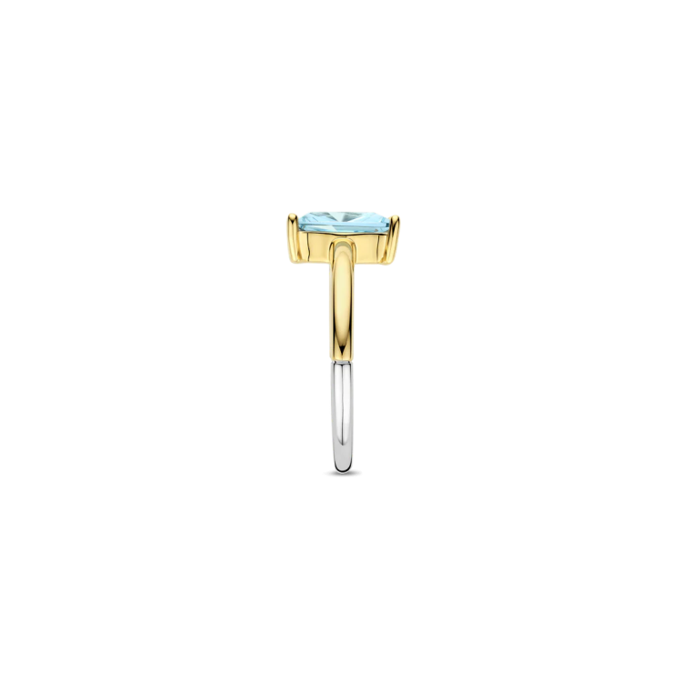 TI SENTO MILANO Two Tone Rectangular Ring in Silver 925 with Light Blue Zircon