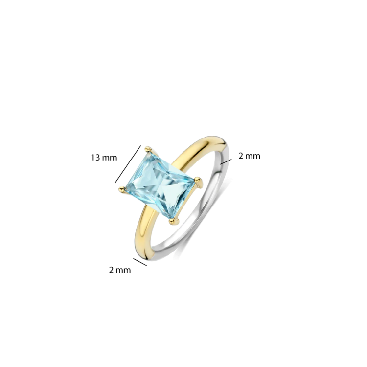 TI SENTO MILANO Two Tone Rectangular Ring in Silver 925 with Light Blue Zircon