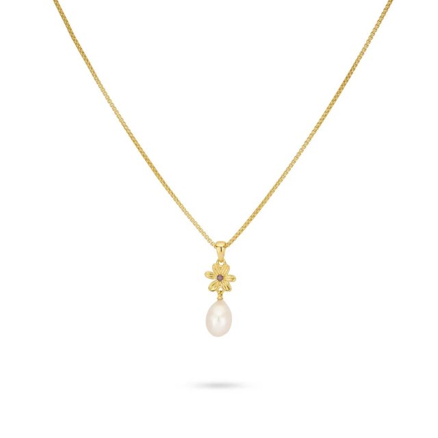 24KAE Necklace with Flower and Sweetwater Pearl