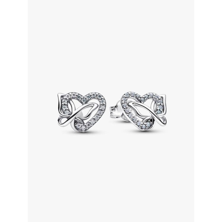 PANDORA TIMELESS Κουμπωτά Σκουλαρίκια με Σύμπλεγμα Καρδιάς και Πεταλούδας