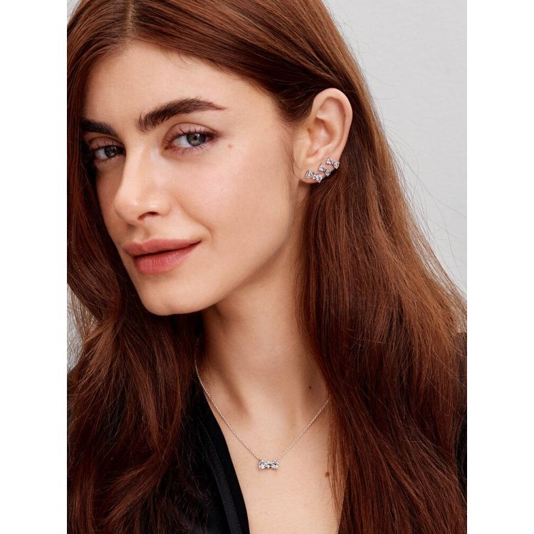 PANDORA TIMELESS Αστραφτερά Kουμπωτά Σκουλαρίκια σε Σχήμα Μικρού Φιόγκου