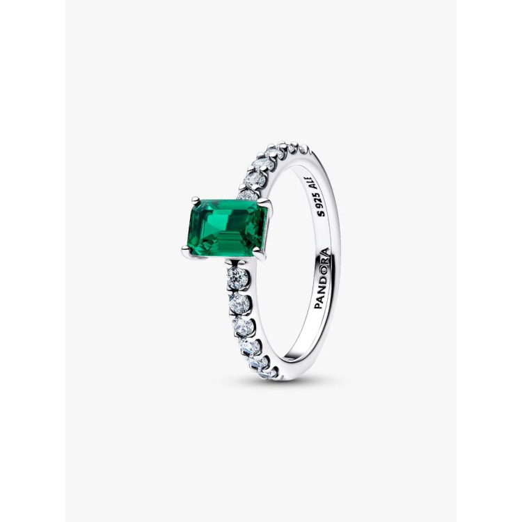 PANDORA TIMELESS Δαχτυλίδι με Αστραφτερή, Ορθογώνια, Πράσινη Πέτρα και Στεφάνι με Πέτρες