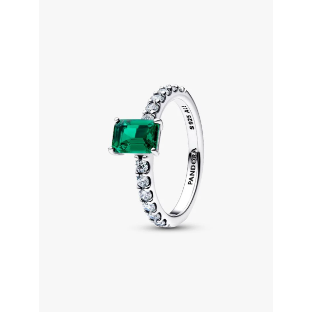 PANDORA TIMELESS Δαχτυλίδι με Αστραφτερή, Ορθογώνια, Πράσινη Πέτρα και Στεφάνι με Πέτρες