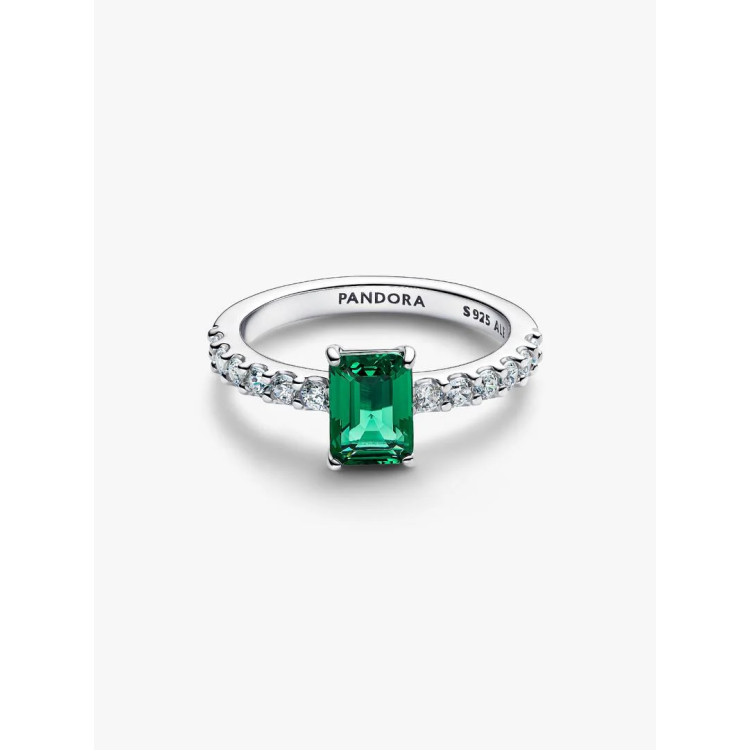 PANDORA TIMELESS Δαχτυλίδι με Αστραφτερή, Ορθογώνια, Πράσινη Πέτρα και Στεφάνι με Πέτρες