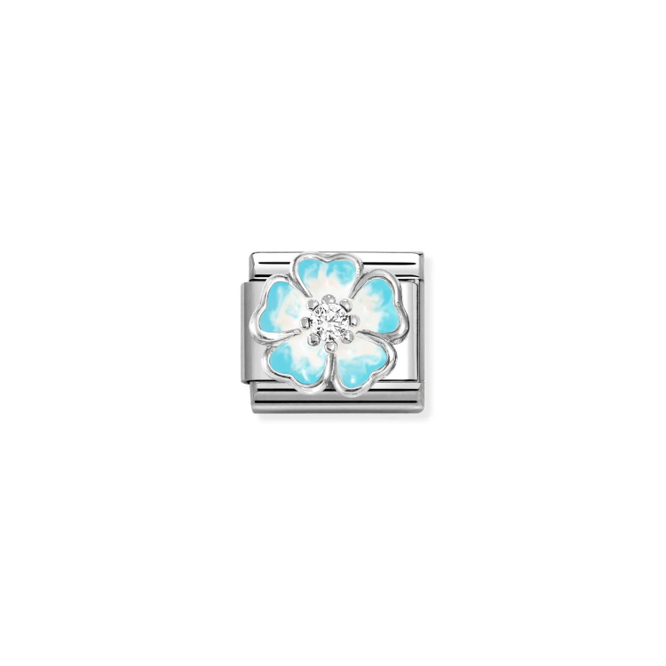 NOMINATION COMPOSABLE CLASSIC LINK BLUE FADE FLOWER IN 925 SILVER, ENAMEL & CZ