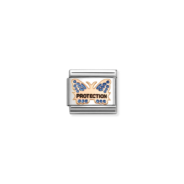 NOMINATION COMPOSABLE CLASSIC LINK BLUE PROTECTION BUTTERFLY IN 9K ROSE GOLD