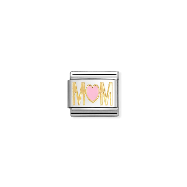 NOMINATION COMPOSABLE CLASSIC LINK MUM PINK HEART IN 18K GOLD AND ENAMEL