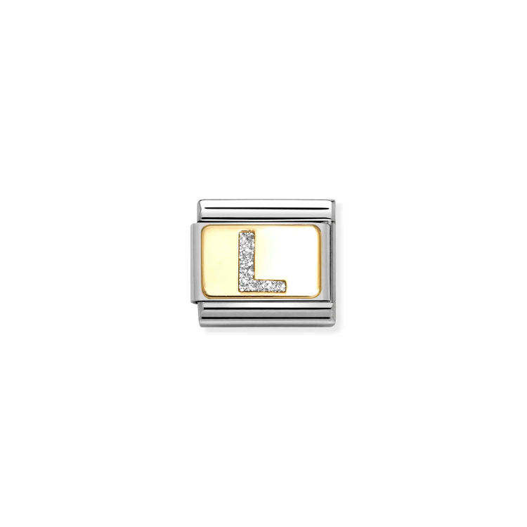 NOMINATION COMPOSABLE CLASSIC LINK SILVER LETTER L IN 18K GOLD & GLITTER ENAMEL