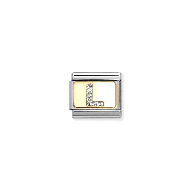 NOMINATION COMPOSABLE CLASSIC LINK SILVER LETTER L IN 18K GOLD & GLITTER ENAMEL