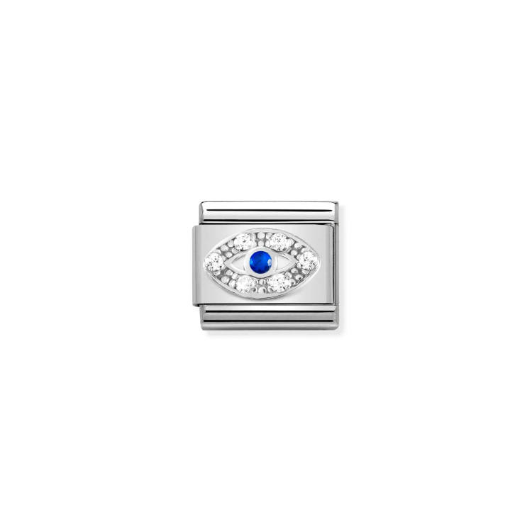 NOMINATION COMPOSABLE CLASSIC LINK EYE WITH WHITE & BLUE CZ IN SILVER