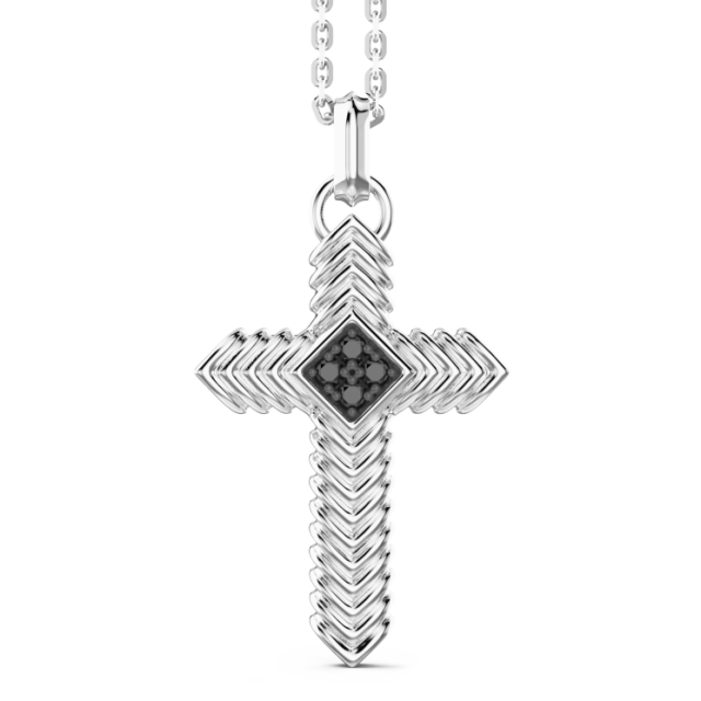 ZANCAN Silver Necklace with Cross Pendant and Black Stones