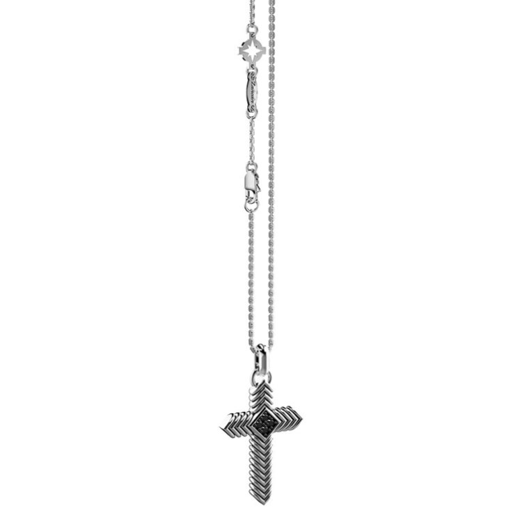 ZANCAN Silver Necklace with Cross Pendant and Black Stones