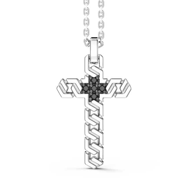 ZANCAN Silver Necklace with Cross Pendant and Black Stones