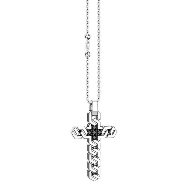 ZANCAN Silver Necklace with Cross Pendant and Black Stones
