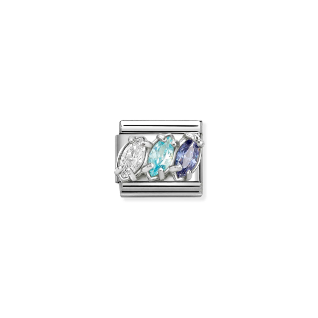 NOMINATION COMPOSABLE CLASSIC LINK WHITE & BLUE TRILOGY CZ IN SILVER