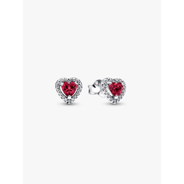 PANDORA TIMELESS Κουμπωτά Σκουλαρίκια με Κόκκινες Υπερυψωμένες Καρδιές