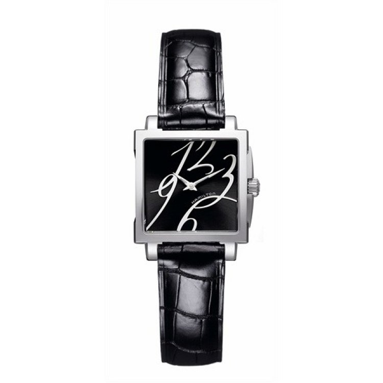 HAMILTON American Classic Jazzmaster Square Lady Quartz Black Leather