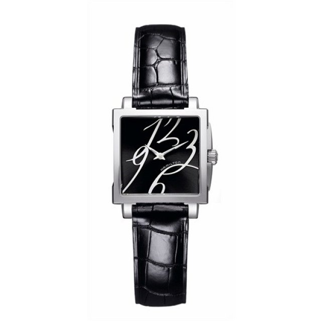 HAMILTON American Classic Jazzmaster Square Lady Quartz Black Leather