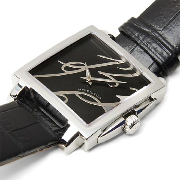 HAMILTON American Classic Jazzmaster Square Lady Quartz Black Leather