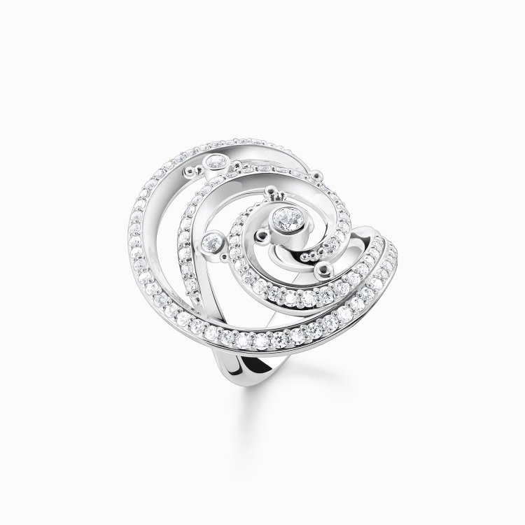 THOMAS SABO Silver Ring Wave with White Stones