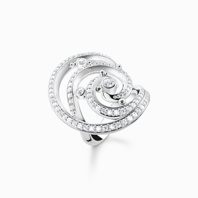THOMAS SABO Silver Ring Wave with White Stones