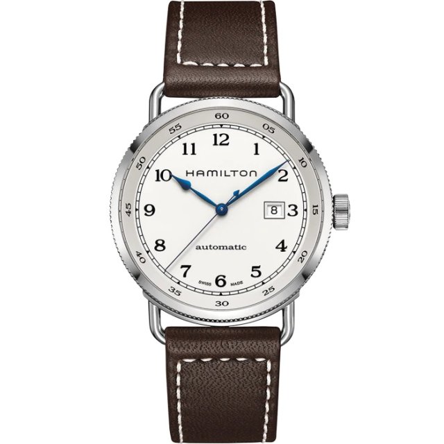 HAMILTON Khaki Navy Pioneer Auto Brown Leather Strap