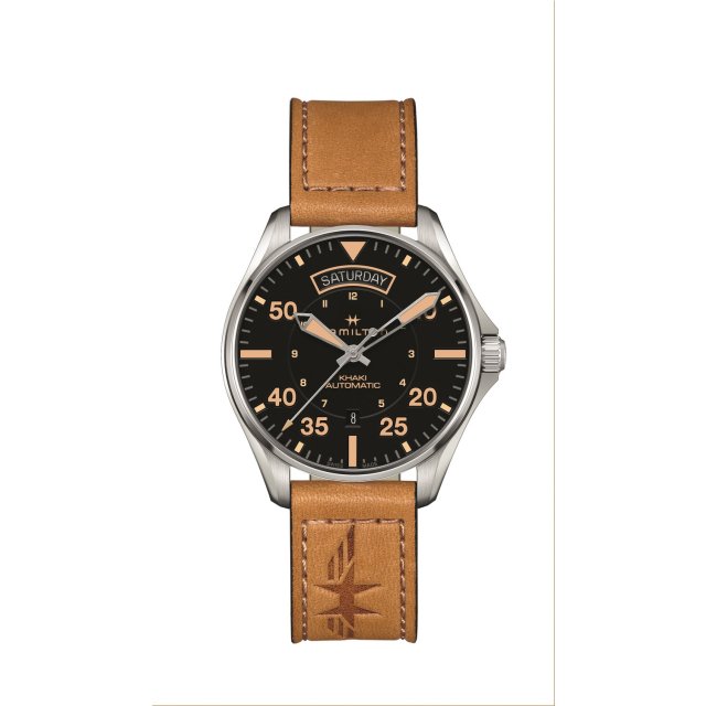 HAMILTON Khaki Aviation Day Date Auto Brown Leather Strap